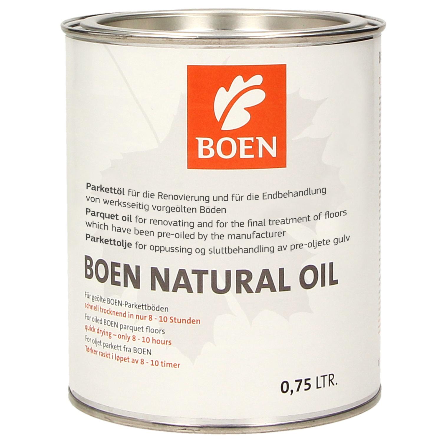 BOEN Natural Oil transparent 0,75l

For finishing of sanded
or untreated wooden surfaces.
1 litre for approx. 24m²